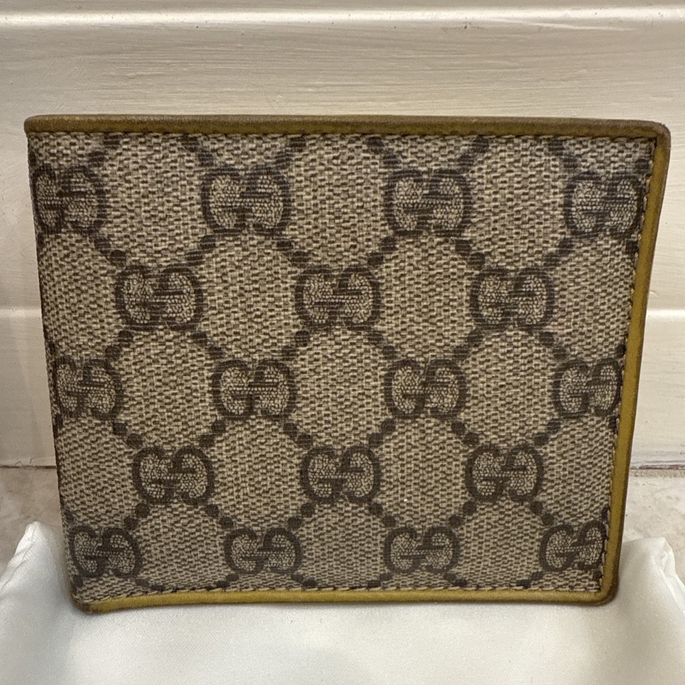 Gucci Men Wallet GG Mustard Yellow Leather‎ Inside Signature Canvas Box Bag Card - Picture 2 of 16